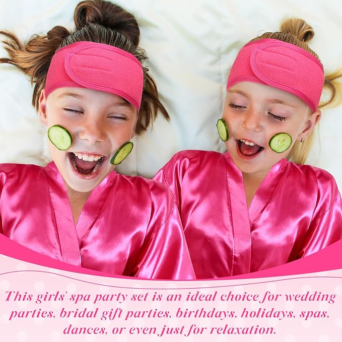 24 Pcs Kids Spa Party Supplies Includes 6 Spa Party Robes 6 Basins 6 Makeup Headband 6 Towels for Sleepover Bath (Rose Red)