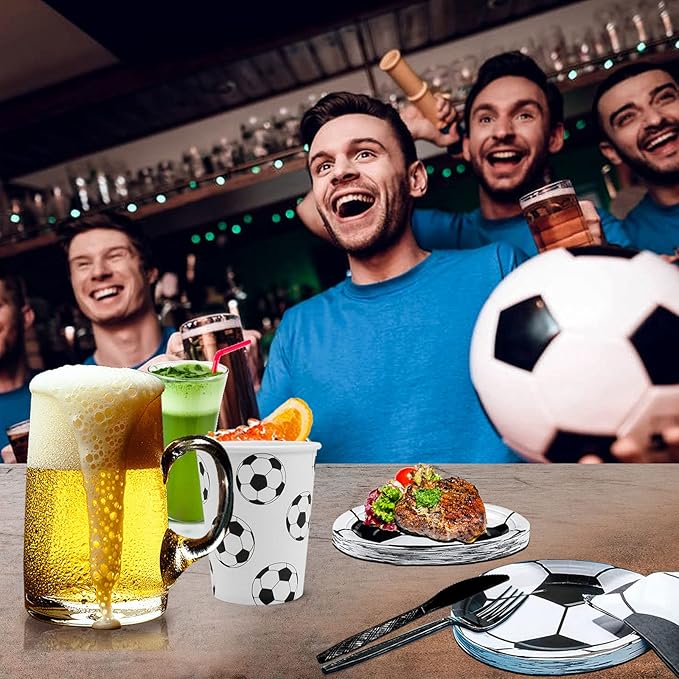 144Pcs Soccer Party Supplies Soccer Birthday Party Tableware Set Serve 24 Guests include Paper Plates Napkins Cups Knives Forks For Birthday Baby Shower Sports Theme Party Decorations