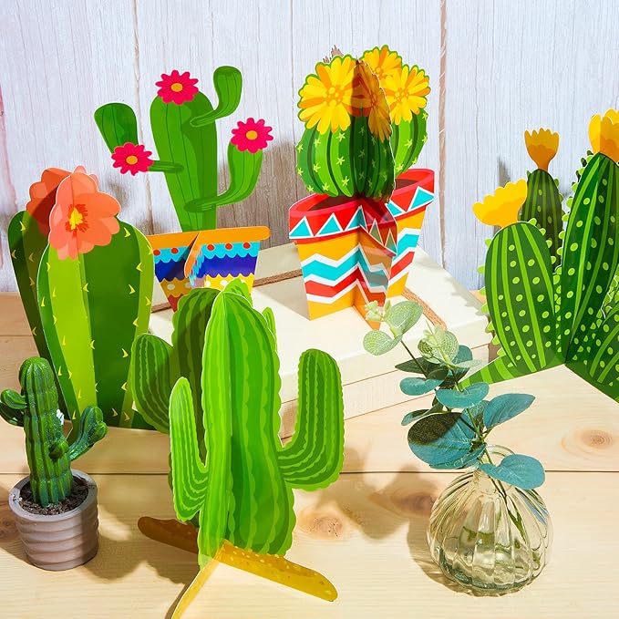 Zonon 12 Pcs Cactus Party Decorations Mexico Back to School Honeycomb Table Centerpieces Mexican Garland Cutouts for Fiesta Baby Shower Favor Cactus Theme Classroom Birthday Party Supplies