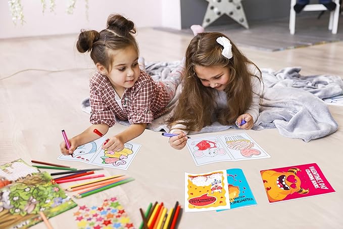 90shine 54PCS Valentine's Day Coloring Books for Kids Bulk - Valentines Classroom School Party Favors Gifts Holiday Class Activity Supplies