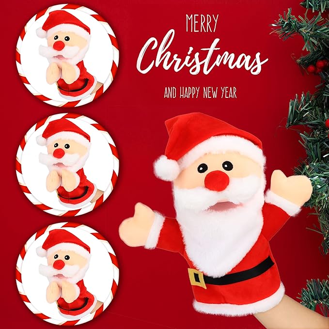 Hopearl Plush Christmas Santa Claus Hand Puppet with Open Movable Mouth for Imaginative Play, Role Play, Interactive Toy for Storytelling Teaching Puppet Theater, Gift for Kids Boys Girls, Red, 16''