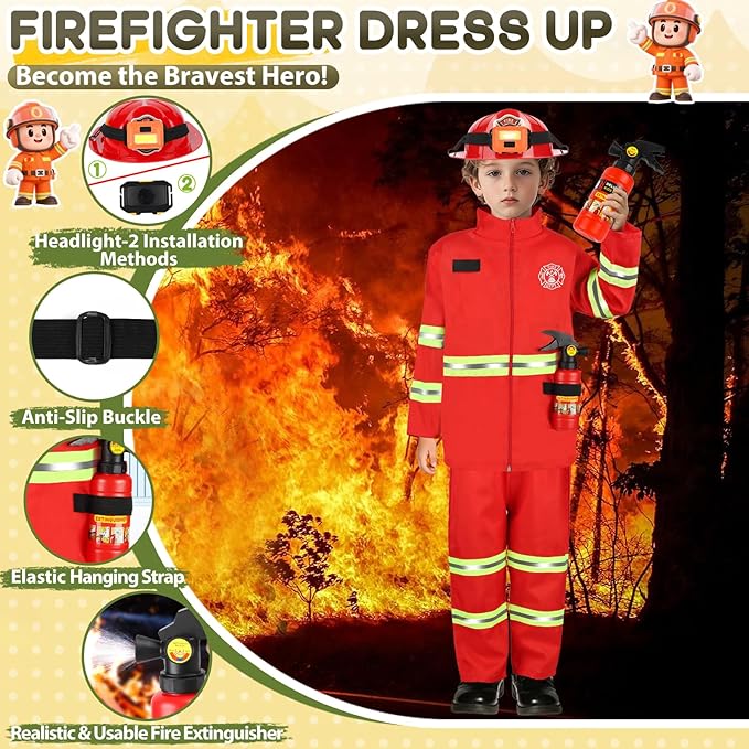 Toddler Dress Up Clothes, Kids Role Play Costumes 4 In 1 Set-Police Doctor Fireman Engineer for Kids Boys and Girls 3-8, Career Dress Up Pretend Play Toys, Birthday Halloween Christmas Gifts