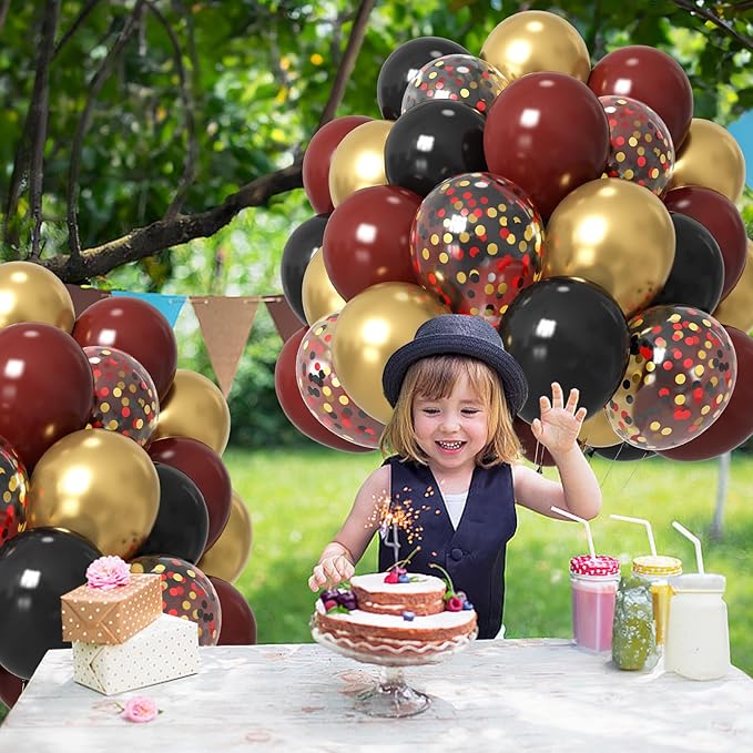 Black Burgundy Gold Balloons 12 Inch Burgundy Maroon Red Black Metallic Gold Latex Confetti Balloon for Kids Graduation Birthday Baby Shower Party Decoration