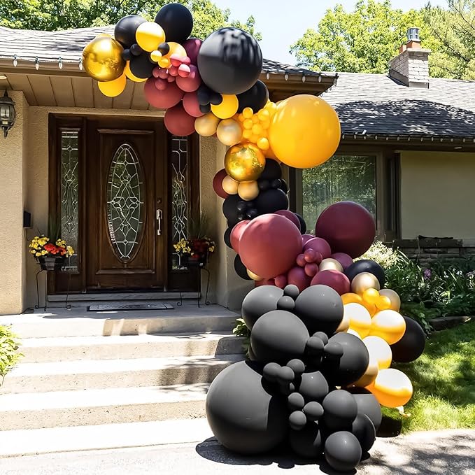 Black Burgundy Gold Balloons Garland Kit Burgundy Maroon Black Metallic Confetti Balloon Arch with Gold Long Balloon Star Foil Balloons for Halloween Birthday Baby Shower Party Decor