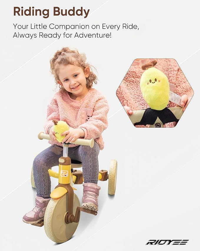 4-in-1 Toddler Tricycle for Ages 18 Months to 3 Years, Tool-Free Mode Switch, Tricycle for Toddlers 1.5-3 with One-Click Height Adjustment, Kids Trike and Balance Bike for 2 Years, Yellow