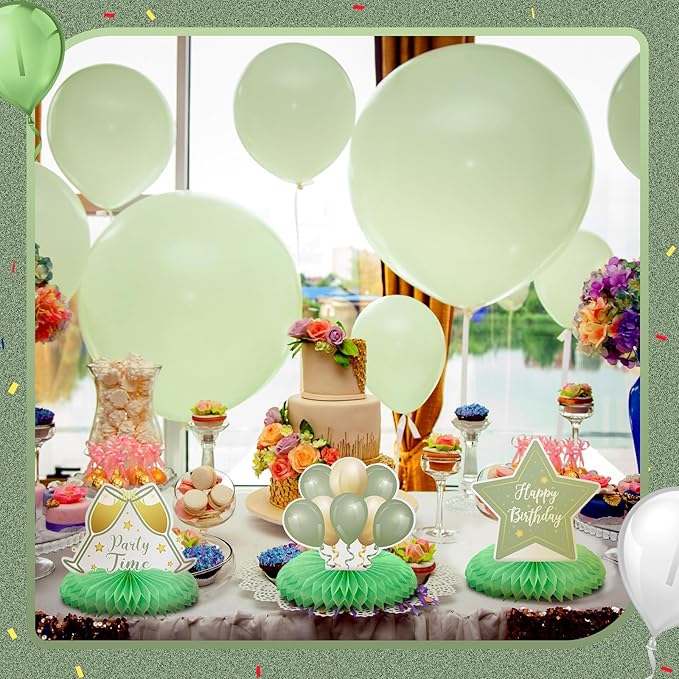 Yexiya 8 Pcs Sage Green Birthday Centerpiece Table Decoration, Happy Birthday Honeycomb Centerpieces Honeycomb Table Toppers for Men Women Party Supplies