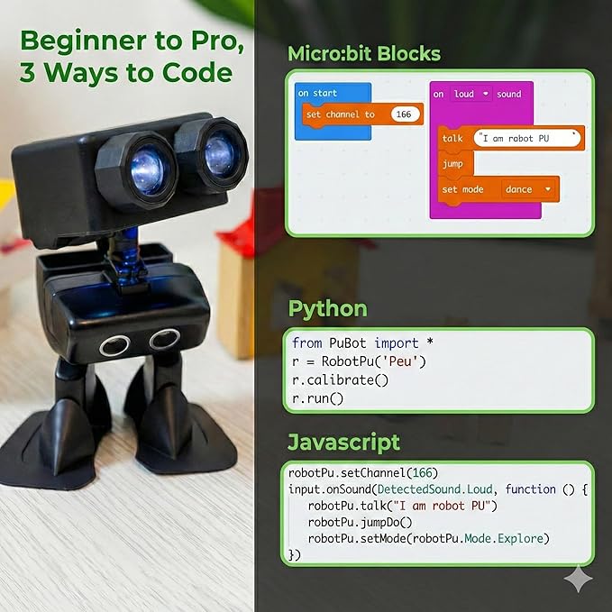 Robot PU – Adorable AI Humanoid | STEM Toy Supports Micro:bit | Programmable, Interactive & Upgradable | Walks, Dances, Talks & Sings | Self-Balancing | Remote & Autopilot | 30+ Free Online Classes