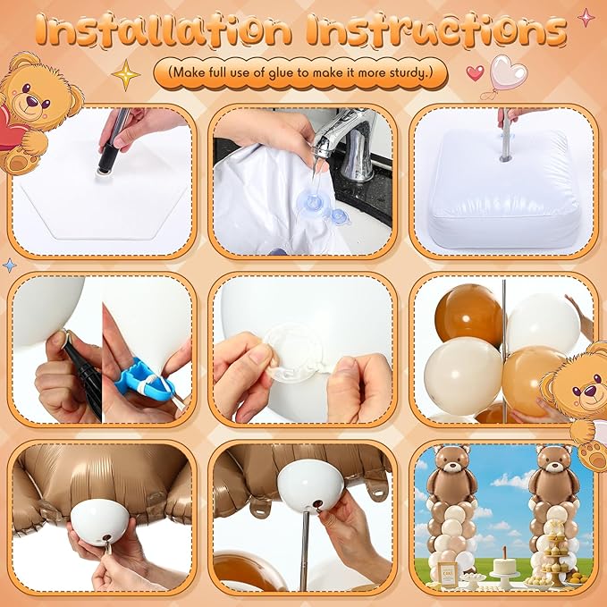 Kasyat 2 Set Bear Balloon Column Stand Kit Bearly Baby Shower Balloon Arch Kit, Bear Baby Shower Decorations with Brown Beige Nude Tan Balloons for Boho Neutral Gender Reveal Birthday Party