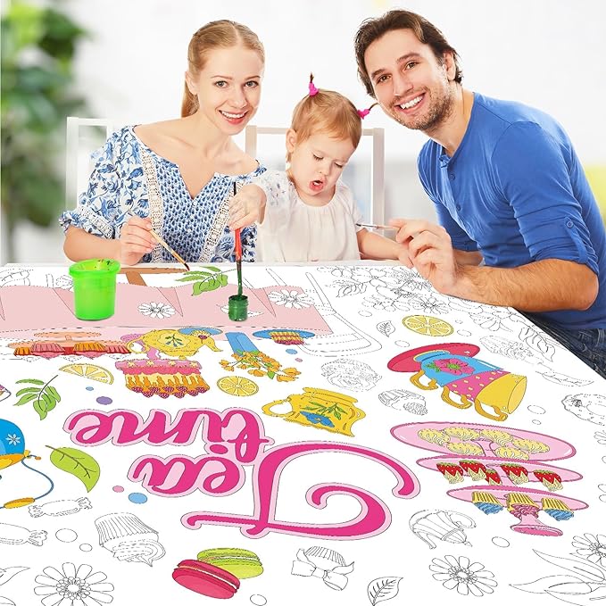 Tea Party Coloring Poster for Kids Spring Giant Coloring Poster Large Flower Tea Time Tablecloth Jumbo Books for Classroom Home Birthday Party Supplies Favor