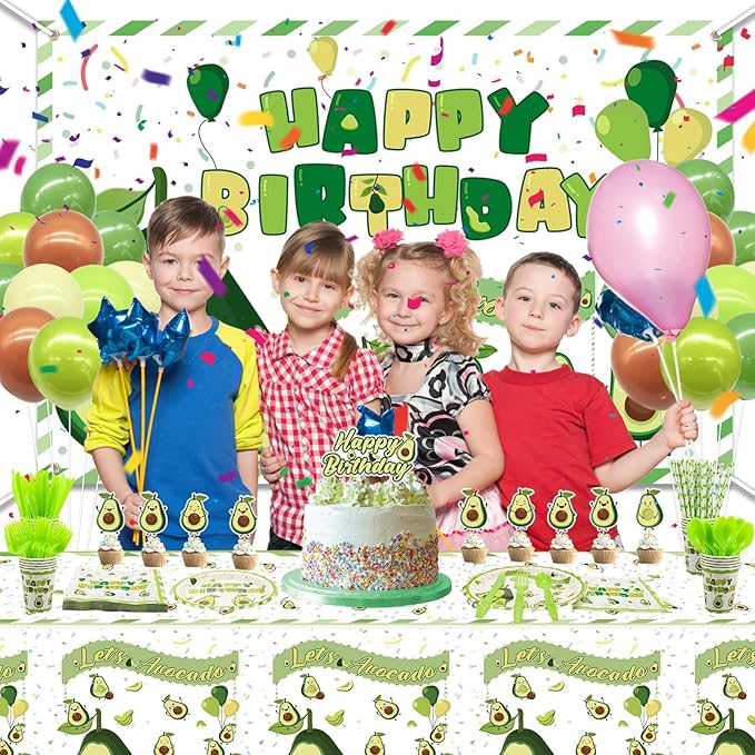 Fruit Avocado Party Supplies, Avocado Theme Party Decorations for Girls Kids Avocado One Birthday Party with Plates Cups Napkins Tablecloth Birthday Backdrop Banner Balloons, Serves 20