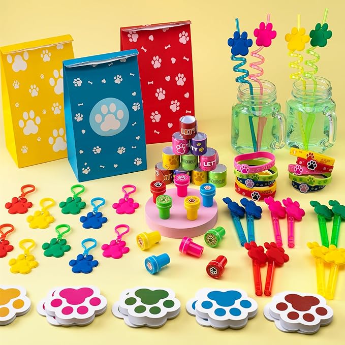 WHALEISLAND Paw Print Party Favors Supplies Decorations for for Kids Birthday Blue Puppy Theme Goodie Bag Stuffer Pinata Filler Birthday Gifts