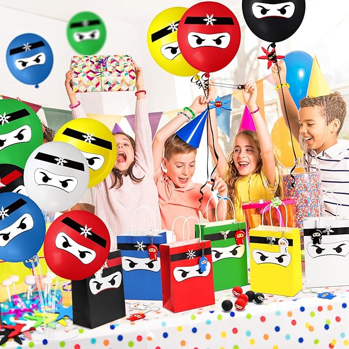 24 Pcs 6 Color 12" Ninja Balloons Kids Ninja Birthday Party Supplies Colorful Balloons Bulk Party Decorations