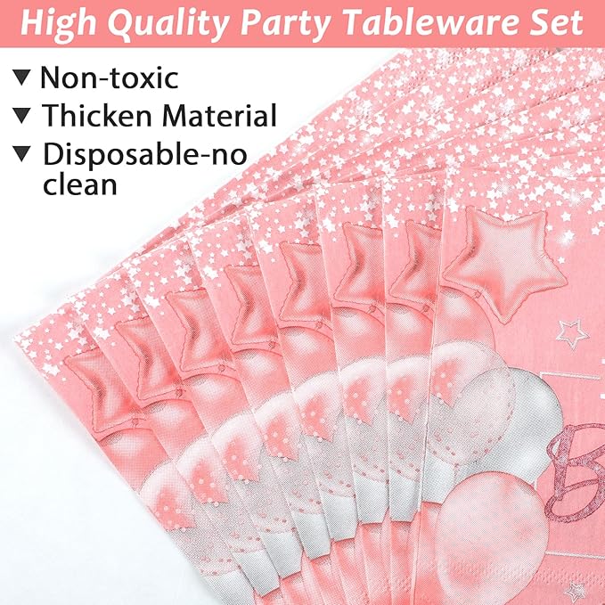 96 Pcs Girl 1st Party Supplies Pink One Year Old Paper Plates Baby Girl 1st Birthday Decoration Pink DisposableTableware Set Bridal Shower Birthday Party Paper Plate Napkin Fork 24 Guests