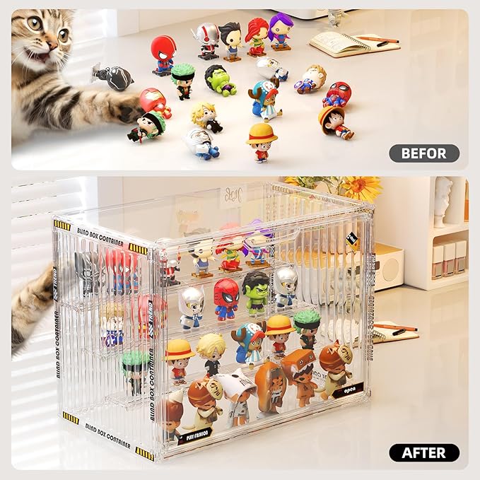 JOYZAN Acrylic Display Cases for Collectibles 2 Packs 4 Layer Adjustable Clear Figure Display Case with Magnetic Door Stackable Collectible Display Box with 3 Movable Plates Blind Box Case - Large