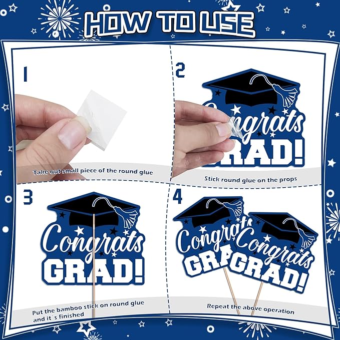 24Pcs Graduation Party Decorations Class of 2026, Graduation Centerpieces for Tables, 2026 Congrats Grad Party Centerpiece Stick Table Toppers for Graduation Party Supplies (Blue)