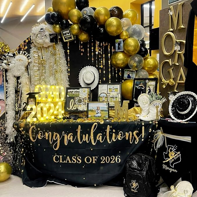 Oudain 6 ft Graduation Tablecloth Congratulations Class of 2026 Party Decorations 72 x 30 Inches Class of 2026 Table Cover Waterproof Washable Fabric Polyester Rectangle for Graduation Party Supplies