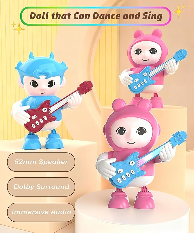 URROY Kids Karaoke Machine with Microphone – Mini Portable Bluetooth Speaker for Kids Ages 3-12, Cartoon Dancing Karaoke Toy with LED Lights Singing Gift for Girls & Boys Birthday