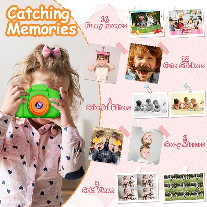 Kids Camera for Girls Boys Age 3-9, 1080P HD Toddler Camera, Kids Selfie Digital Camera with 32GB SD Card, Portable kids Toys for 3 4 5 6 7 8 9 Years Old, Christmas Birthday Present,Green