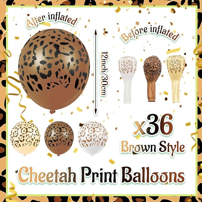 Gejoy 36 Pcs Cheetah Balloons Leopard Print Balloons 12 Inch Spots Latex Leopard Jungle Animal Decorations for Cheetah Zoo Theme Birthday Party Supplies (Brown)