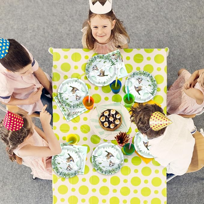40PCS Lucky Duck Birthday Decorations Disposable Mallard Duck Hunting Birthday Party Supplies Tableware Set Include Paper Plates, Napkin for Duck Baby Shower Table Decorations, Serves 20