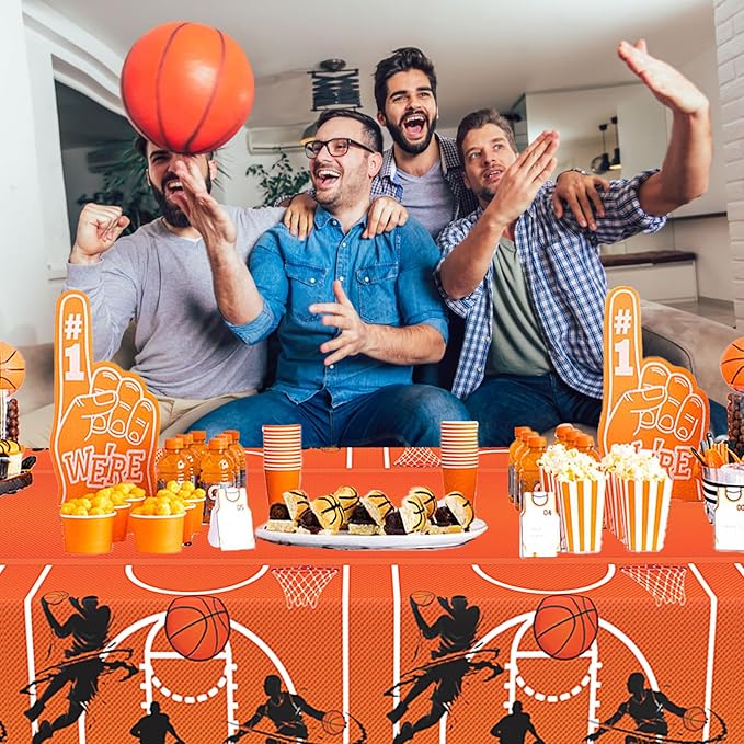 Basketball Tablecloth - 51 x 86 Inch Plastic Table Cover, Party Decorations for Boys Basketball Theme Birthday Party Supplies