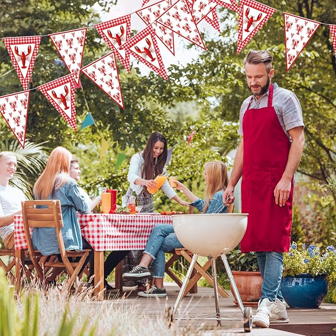 Boao 5 Pcs Crawfish Boil Party Decorations Crawfish Pennant Banner 49. 2ft Shrimp Boil Pennant Flags Red Plaid Hanging Banner for Birthday Lobster Mardi Gras Summer Shrimp Party Supplies