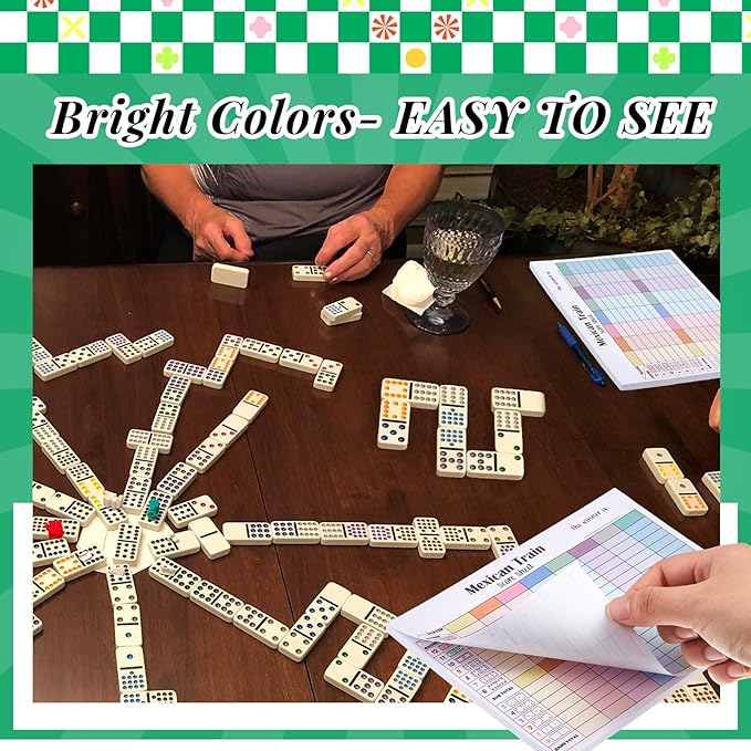 1 Pack 60 Sheets Mexican Train Score Pads Colorful Chicken Foot Dominoes Game Scorepad Adult Mexican Train Score Sheet Scoreboard Paper Record Clearly for Family Christmas (6.7 x 5 Inches)