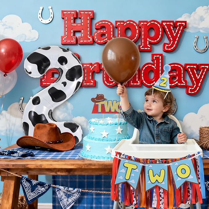 Cartoon Toy Highchair Banner for 2nd Birthday Party Decorations Two Infinity and Beyond High Chair Tassel Banner for Boys 2 Years Old Western Cowboy 2 Birthday Photo Props Backdrop Decorations