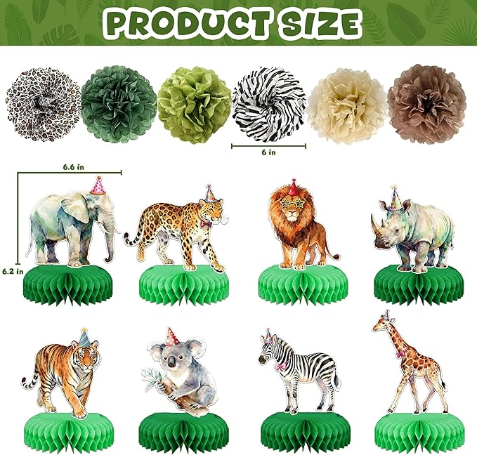 Safari Theme Party Decorations Animal Birthday Banner Jungle Tablecloth Centerpieces Hanging Swirl Decorations Animals Party Decorations for Wild Animals Party Supplies (Safari)