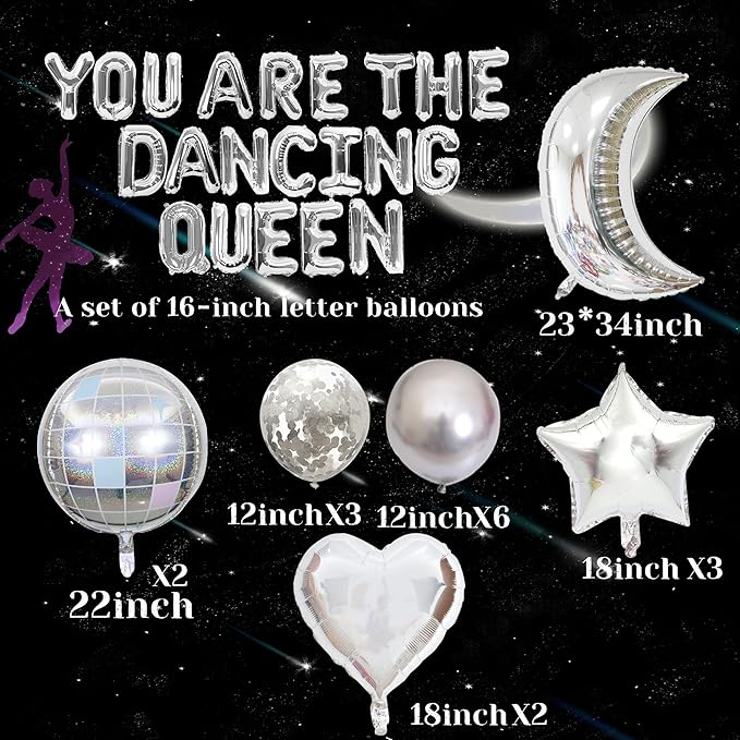38 PCS You are the Dancing Queen Decoration Mamma Mia Party Decorations You are the Dancing Queen Balloons You are the Dancing Queen Banner 70s Disco Decoration Dancing Queen Party Supplies