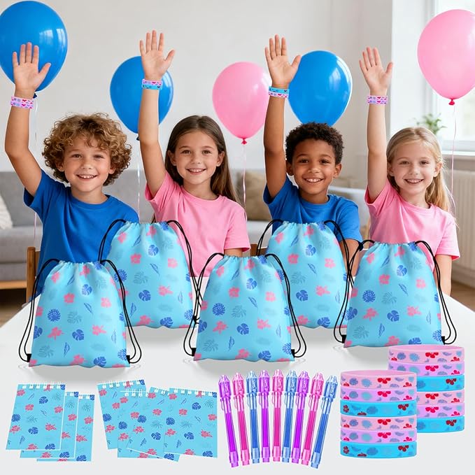 Cartoon Party Favors, Hawai Element Birthday Party Supplies & Goodie Bags for Kids, Include Drawstring Bags Notebook Silicone Bracelet Highlighter for Gifts Fillers