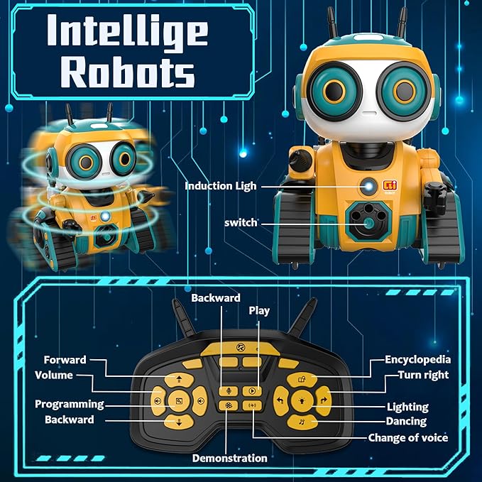 Robot Toys, Rechargeable Remote Control Robot, with Intelligent Programming Function, Gesture Sensing, Auto-Demo,Music and Dance,Children's Birthday Gift(Yellow)