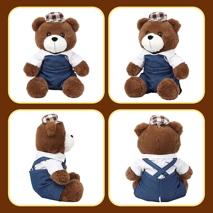 Cuteoy Brown Bear Stuffed Animal in Shirt Back Pants Soft Plush Toy Cute Plushies for Girls Boys Birthday