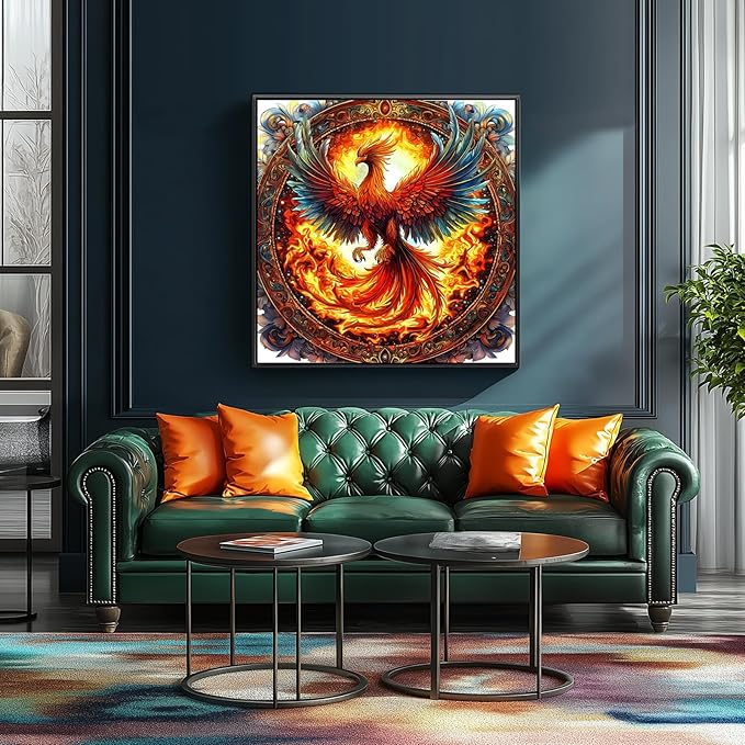 Puzzles for Adults 500 Pieces, Mythical Fiery Phoenix Ornate Round Jigsaw Puzzle, Challenging Fantasy Art Puzzle, Home Wall Decor Gift for Mythology Lovers Puzzle Enthusiasts 20x20 Inch
