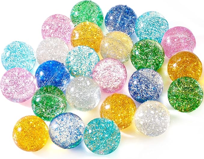 Ayfjovs 24PCS Bouncy Balls, Glitter Bouncy Balls for Kids Party Favors, 32mm 6 Colors Rubber Bounce Ball Bulk for Party Favors, Goodie Bag Fillers, Easter Bag Filling, Easter Basket Stuffers
