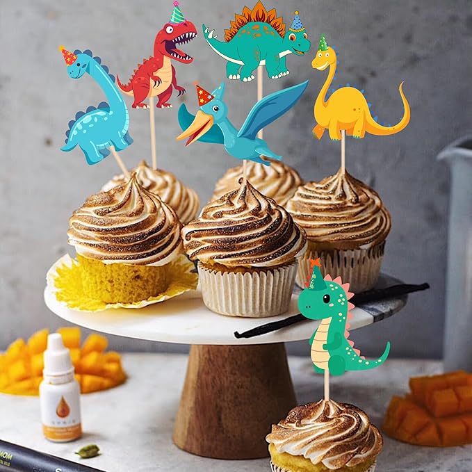 24Pcs Dinosaur Cupcake Toppers Baby Cute Roar Dinosaurs Cupcake Picks Dino Cake Decorations for Kids Boys Dinosaur Theme Birthday Baby Shower Party Decorations