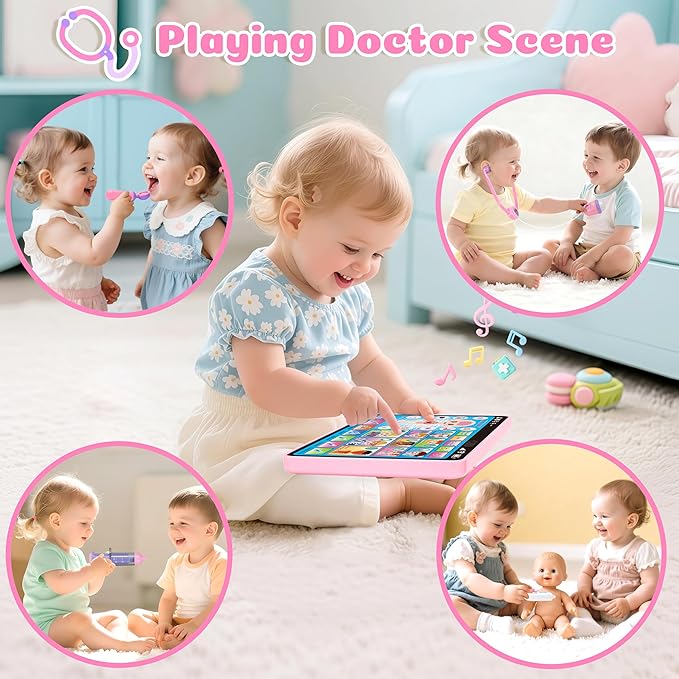 BainGesk Doctor Kit for Girls 3 Years Old, Doctor Tablet with Music & Sound, Pretend Play Doctor Set with Stethoscope, Doctor Dress Up Gifts for Kids Toddlers Ages 3-6 Years Old