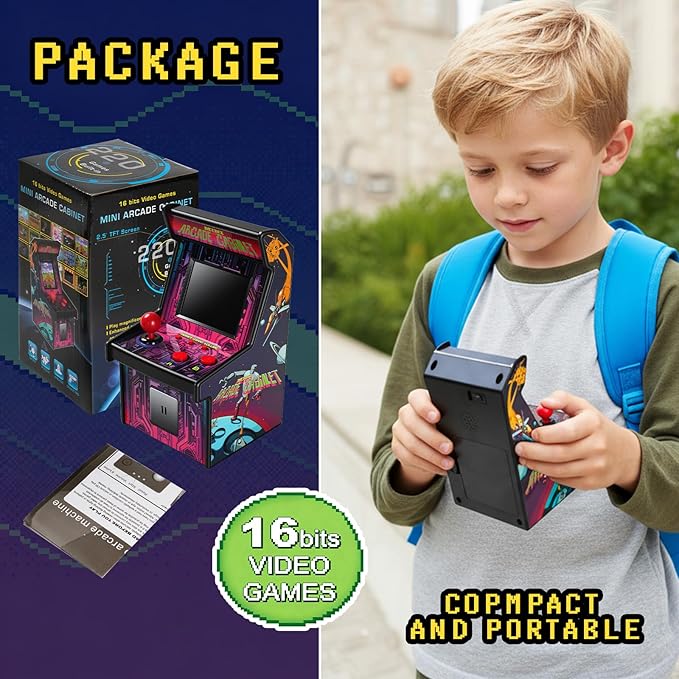 16 Bit Handheld Retro Games Console for Kids Adults, 8-Way Joystick,2.5'' Large Screen Preloaded 220 HD Classic Retro Video Games,,Gift for Kids 4-12