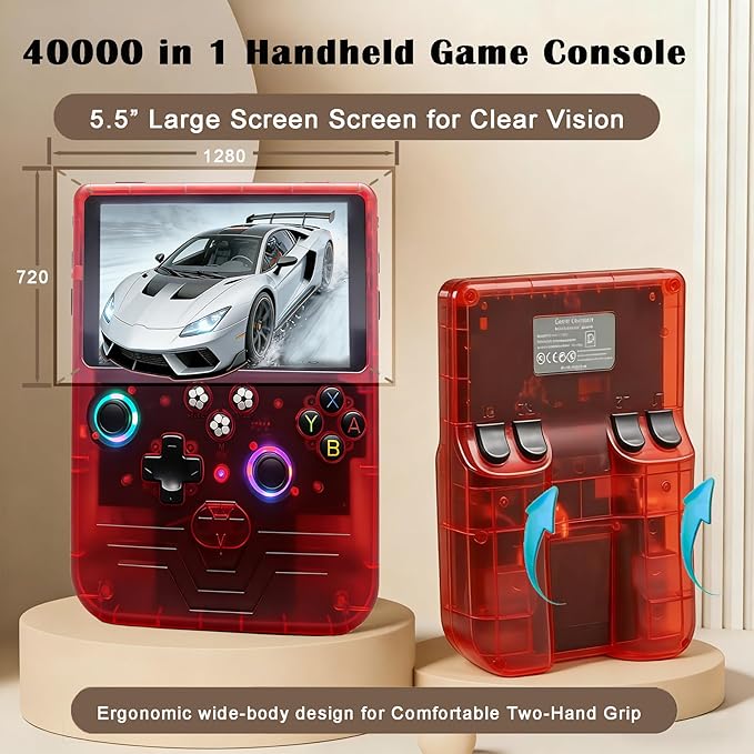 RegiisJoy R60 MAX 40000 in 1 Handheld Game Console, 5.5 Inch IPS Screen Retro Gaming Consoles Main Emulators, Portable Mini Pocket Arcade 6000mAh Battery,128G TF Card, RGB Joysticks