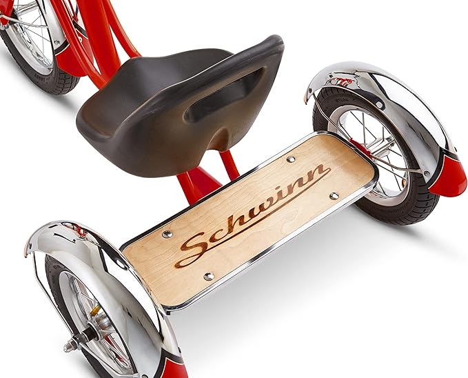 Schwinn Roadster Tricycle, 12 Inch Front Wheel Bike for Kids Ages 2-4, Low Center of Gravity, Retro Steel Frame, Adjustable Seat Grows with your Child, Rear Deck, Tricycle for Toddlers