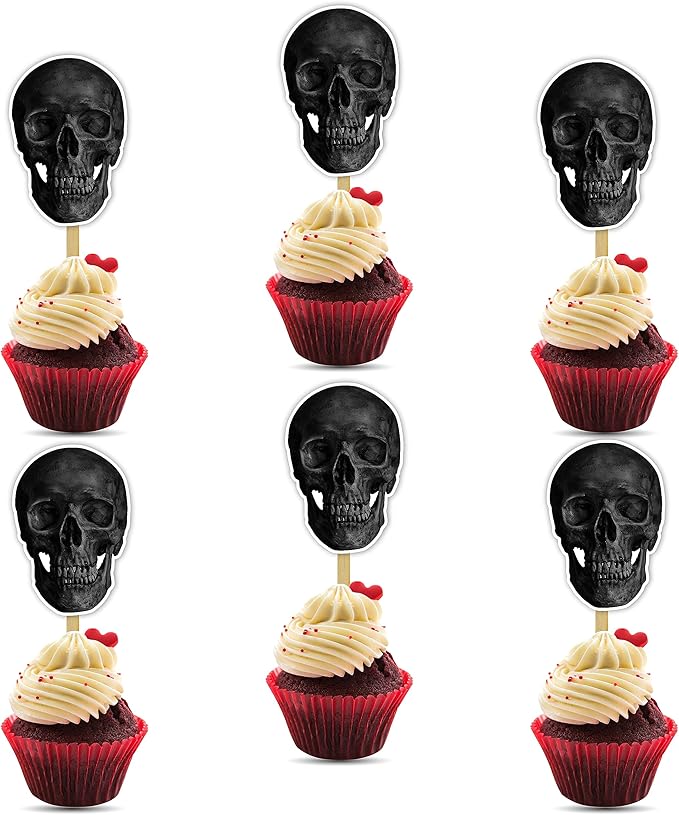 Skull Cupcake Topper – Gothic-Themed Decorative Party Picks for Birthday Cupcakes, Horror Style Celebrations, Event Styling, Themed Parties, Halloween Displays, and Special Occasion Decorations