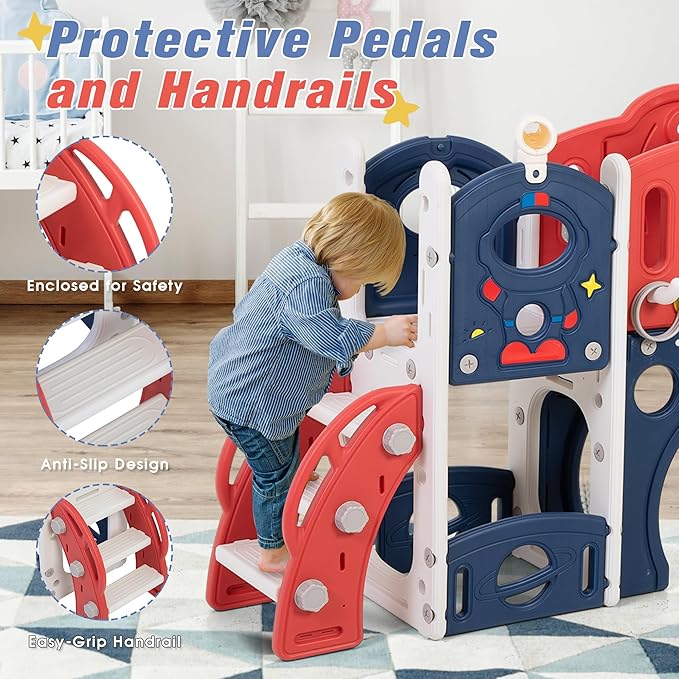 9-in-1 Castle Amusement Playground Playhouse, Indoor Outdoor Playset for Toddlers Age 1-3, Backyard Climber Play Set Slide for Kids Baby (Blue)