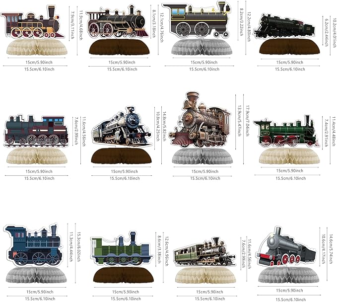 12 PCS Train Honeycomb Centerpieces for Table Decor, Retro Train Table Decorations Table Toppers for Train Party Decorations Train Birthday Party Supplies