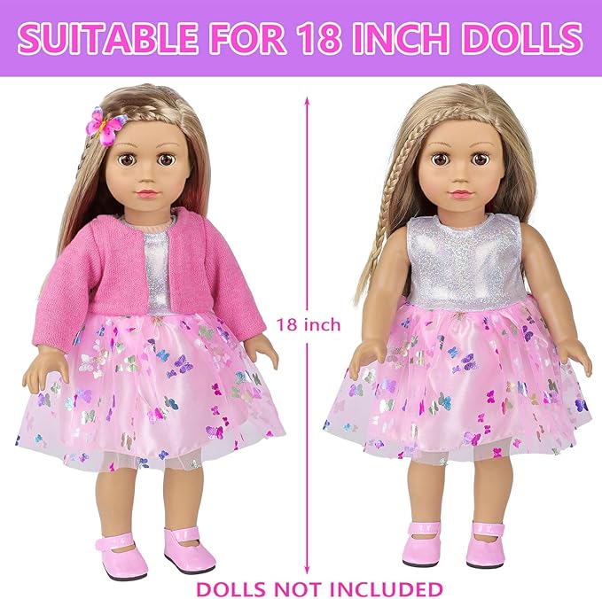 American 18 Inch Doll Makeup Accessories and Clothes,Messenger Bag Set for 18 Inch Dolls Include Phone Eye Shadow Lipstick Eyelash Brush Makeup Brush Butterfly Hair Clip and Shoes（No Doll）