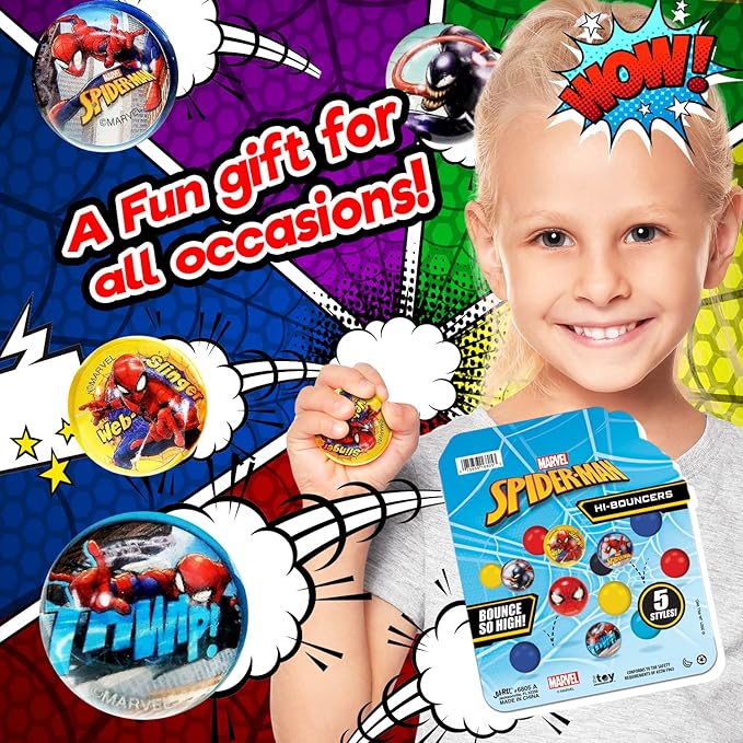 JA-RU Marvel Avengers Bouncy Superballs Super Hi Bounce 1.2" (Pack of Balls) Hulk, Thor, Cap America & Friends Fidget Balls Small Toys for Kids Prize Giveaways Gift. (Spiderman/Avengers 2 Packs)