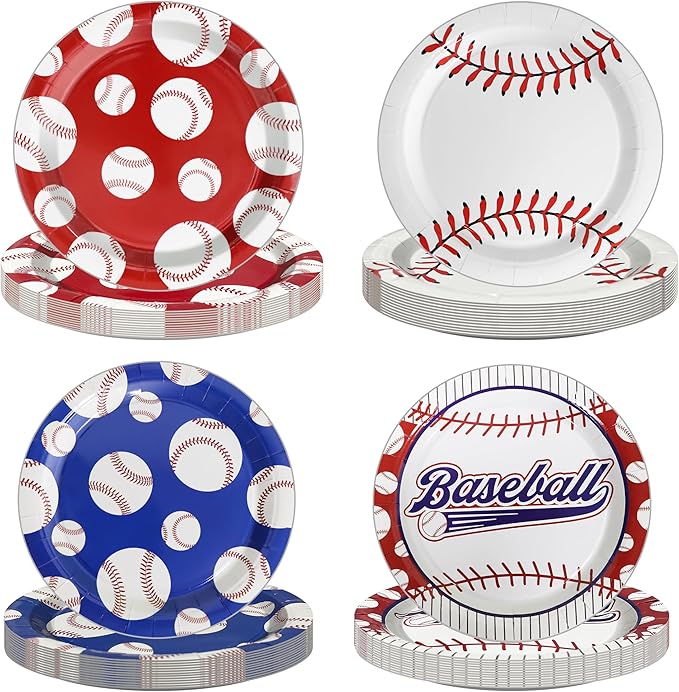 48PCS Baseball Plates, 7" Party Plates Disposable Paper Plates Baseball Themed Decorations for Baseball Birthday Gameday Celebrations Supplies