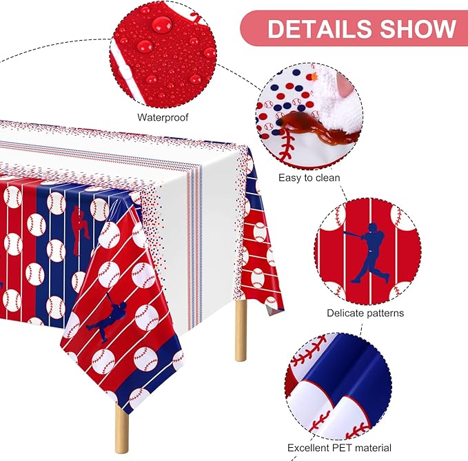 durony 2 Pieces Baseball Tablecloth Plastic Baseball Table Cover Baseballs Theme Party Supplies Waterproof Rectangle Tablecloth for Baseballs Theme Birthday Sport Party Decorations