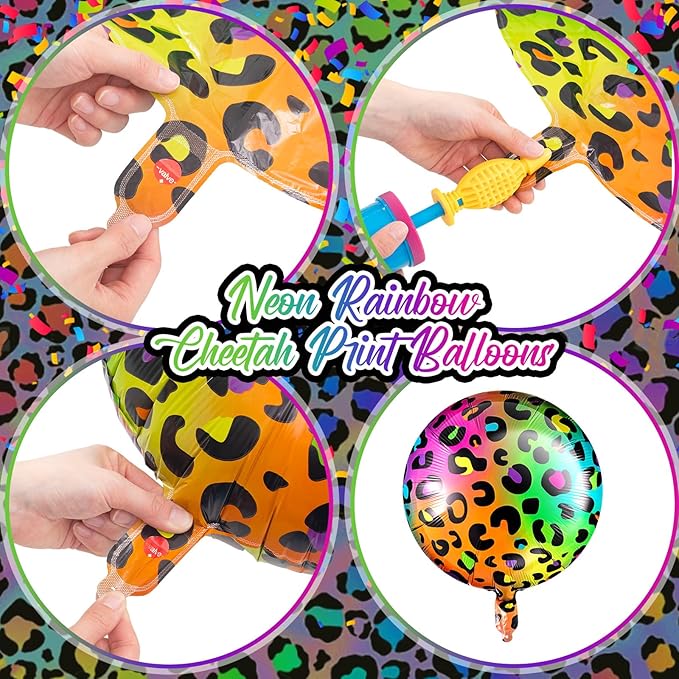 BBTO 12 Pcs 18 Inch Neon Rainbow Leopard Birthday Foil Balloons Color Cheetah Balloons Cheetah Birthday Decorations Neon Rainbow Leopard Decorations Supplies for Party(Multicolor)