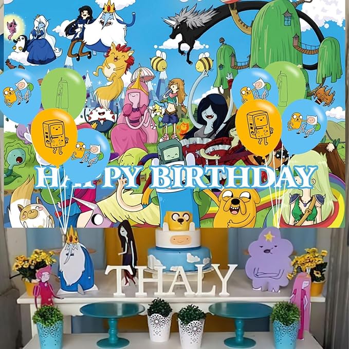 Time of Adventure Birthday Party Decoration,Adventure Party Photo Background 5 x 3 FT and 18 Pcs Balloon,Time Merch Party Backdrop Supplies