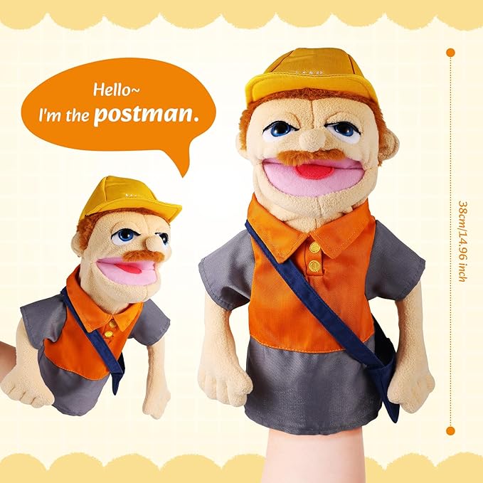 Role Play Hand Puppets Hand Plush Chef Doctor Fireman Pirate Detective Athlete Nurse Worker Hand Puppet Toys Puppets for Kids Storytelling Imaginative Pretend Play Teaching Preschool(Postman)